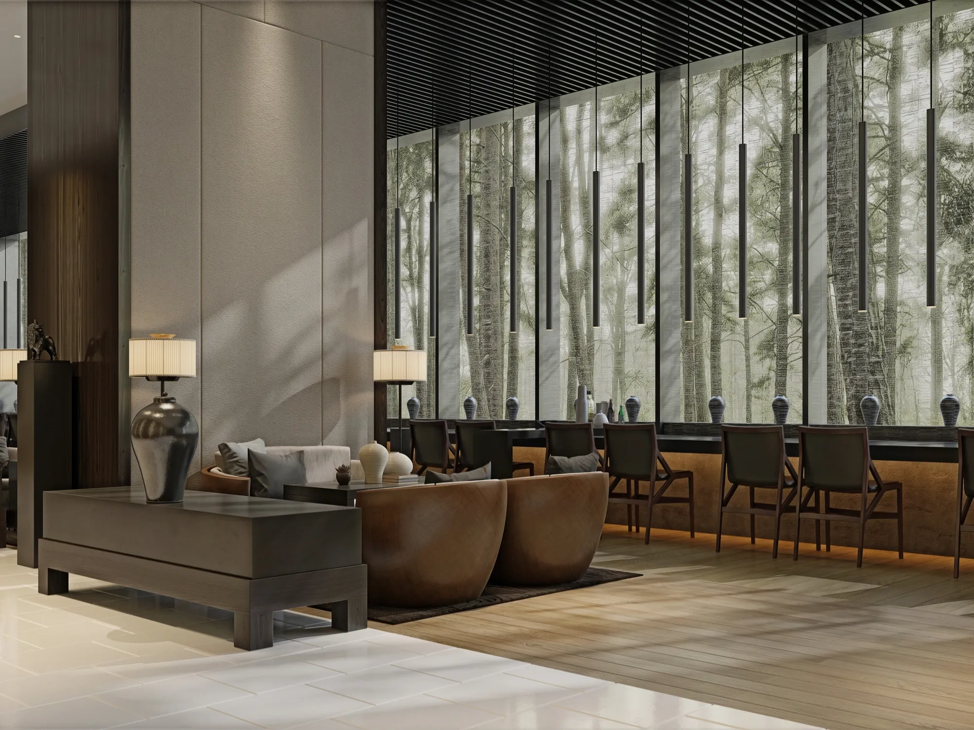 Grove & Main reception lobby colonnade